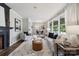 Inviting living room featuring hardwood floors, a fireplace, and modern furniture with an open floor plan at 513 Inwood Dr, Charlotte, NC 28209