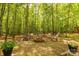 A cozy backyard firepit area with seating provides an inviting outdoor space for gatherings and relaxation among the trees at 728 Palmers Pl, Rock Hill, SC 29730