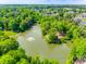 Aerial view of neighborhood pond and wooded surroundings at 8239 Victoria Lake Dr, Waxhaw, NC 28173