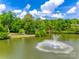 Scenic lake view featuring a fountain with a rainbow, surrounded by lush greenery and clear skies at 8239 Victoria Lake Dr, Waxhaw, NC 28173