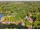 Stunning aerial view of waterfront homes nestled among lush greenery on the shores of a tranquil lake at 9066 Tulagi Ct, Tega Cay, SC 29708