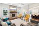 Open-concept living area with a stone fireplace, hardwood floors, and a view into the dining area at 1004 Princesa Dr, Matthews, NC 28104