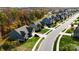 Aerial view of charming homes in a well-kept neighborhood, showcasing their appealing curb appeal at 1150 Hearth Sw Ln, Concord, NC 28025