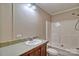 Bathroom featuring a vanity with a sink, toilet, and shower-tub combination at 1774 Wintertide Rd, Jefferson, SC 29718