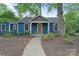Charming blue home boasts a well-manicured yard and inviting entryway at 1933 Thurmond Pl, Charlotte, NC 28205