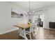 Cozy dining area featuring a wooden table, modern chandelier, and sliding glass door to outdoor space at 2037 Birchside Dr, Charlotte, NC 28205