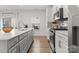 Stylish kitchen boasts stainless steel appliances, white cabinets, subway tile backsplash, and eat-in island at 2037 Birchside Dr, Charlotte, NC 28205