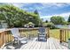 Relaxing outdoor deck featuring comfortable seating and scenic views of the landscaped backyard at 2111 Savoy Pl, Fort Mill, SC 29707