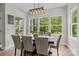 Bright dining room featuring a modern chandelier, views of lush greenery, and stylish seating for Gathering gatherings at 2336 Beth Haven Church Rd, Denver, NC 28037