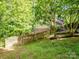 Landscaped backyard with a wooden fence and mature trees provides a private outdoor space at 2731 Creekbed Ln, Charlotte, NC 28210
