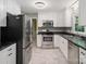 Modern kitchen with stainless steel appliances, black countertops, and white cabinetry at 2731 Creekbed Ln, Charlotte, NC 28210