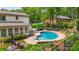 Serene backyard oasis with a kidney-shaped pool, inviting seating, and lush greenery at 3022 8Th Street Ne Ct, Hickory, NC 28601