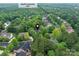 Aerial view of neighborhood showing community pool and home's proximity to amenities, surrounded by lush trees at 3203 Blackburn Dr, Waxhaw, NC 28173