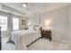 The main bedroom has a tray ceiling, ceiling fan, and is brightly lit with natural light at 6842 Berewick Commons Pkwy, Charlotte, NC 28278
