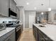 Spacious kitchen with gray cabinetry, stainless steel appliances, a large island, and an open layout at 9620 Fire Bellied Ct, Lancaster, SC 29720