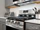 The kitchen features stainless steel appliances, a gas range, white tile backsplash, and gray cabinets at 9620 Fire Bellied Ct, Lancaster, SC 29720