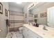 Bathroom featuring dual sinks, neutral colors, and a shower with a curtain at 11232 Tradition View Dr, Charlotte, NC 28269