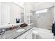 Contemporary bathroom featuring granite countertops and a shower and tub combination at 1128 Rosecliff Dr, Marvin, NC 28173