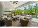 Relaxing covered porch with wicker furniture, a ceiling fan, and a view of the backyard and swimming pool at 1149 Grand Oak Dr, Waxhaw, NC 28173
