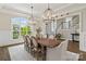 Spacious dining room featuring a wooden table, upholstered chairs, large windows, and elegant lighting at 1149 Grand Oak Dr, Waxhaw, NC 28173