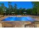 Backyard pool with stone patio and comfortable lounge seating, offering an inviting outdoor retreat at 1149 Grand Oak Dr, Waxhaw, NC 28173