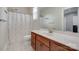 This bathroom includes modern cabinets and fixtures, and a shower with curtain at 1342 Crown Ridge Dr # 38, Fort Mill, SC 29708