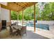 Inviting backyard pool area with a dining set and grill, perfect for outdoor entertaining at 1342 Crown Ridge Dr # 38, Fort Mill, SC 29708