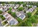 An aerial view of the neighborhood showcases tree-lined streets, well-kept lawns and sidewalks at 15009 Medlock Ln, Charlotte, NC 28277