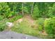 Aerial view of the property, highlighting the backyard's fire pit and shed at 1713 Wildwood Dr, Albemarle, NC 28001