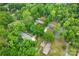 Aerial view of a lush, green neighborhood showcasing homes nestled among mature trees at 1713 Wildwood Dr, Albemarle, NC 28001