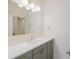 Modern bathroom with gray cabinetry, marble countertop, and elegant gold hardware at 1807 Arnold Dr, Charlotte, NC 28205
