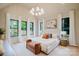 Sun-filled bedroom featuring a luxury chandelier, many windows, and neutral colors to create a restful retreat at 1807 Arnold Dr, Charlotte, NC 28205