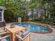 Backyard with a pool, patio, and outdoor dining set, perfect for entertaining guests at 404 Basingdon Ct, Waxhaw, NC 28173