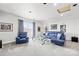 Spacious living room with plush blue seating, modern glass table, and ample natural light for relaxation at 619 Vega Nw St, Concord, NC 28027
