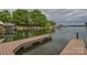 A wooden dock on the lake provides access to the water, with boat slips and scenic views at 7942 Vista View Dr, Sherrills Ford, NC 28673