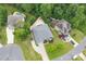 Aerial view of a home with a pool and patio in a lush, green neighborhood, offering a serene and private retreat at 968 Autumn Glen Ct, Clover, SC 29710