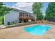 Beautiful backyard featuring a sparkling in-ground pool and wooden deck, ideal for outdoor gatherings and summer enjoyment at 968 Autumn Glen Ct, Clover, SC 29710