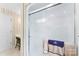 Clean bathroom shower featuring clear sliding doors and decorative towel rack at 102 Sussex Ave, Cherryville, NC 28021