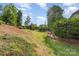 Large, grassy backyard with a patio seating area and mature trees, providing privacy and shade at 13406 Ada Ct, Charlotte, NC 28213