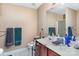Neutral-toned bathroom with double sink vanity, framed mirror, and shower at 1346 Mandy Place Ct, Charlotte, NC 28216