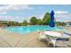 Resort style community pool with lounge chairs and shade umbrellas for relaxing at 217 Almora Loop, Mooresville, NC 28115