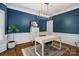 Stylish home office with blue walls, a modern desk, and a decorative rug at 3134 Old Chapel Ln, Charlotte, NC 28210