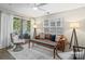 Comfortable living room featuring a brown leather sofa, hardwood floors, and balcony access at 611 Olmsted Park Pl # C, Charlotte, NC 28203
