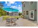 Inviting backyard deck features patio dining and a turquoise umbrella at 7923 Mountain Shore Dr, Sherrills Ford, NC 28673