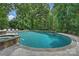 Inviting backyard pool and spa featuring stone accents and lush landscaping for privacy at 12028 Royal Lytham Ct, Charlotte, NC 28277
