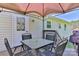 Back patio with a table, chairs and an umbrella at 174 Stewart Acres Dr, Statesville, NC 28677