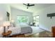 Bright bedroom with a ceiling fan, en suite bathroom, and a sliding glass door to the outside at 4211 Mantle Ct, Charlotte, NC 28205