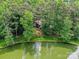 Aerial view of home by lake featuring lush trees reflecting on the waters of Lake Providence at 6017 Lake Providence Ln, Charlotte, NC 28277