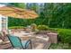 Relaxing patio with outdoor seating, built-in grill, and a serene backyard view at 7128 Rock Bass Ct, Concord, NC 28025