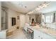 Bright bathroom with double vanity, granite counters, a walk-in shower, and a soaking tub at 8707 Darcy Hopkins Dr, Charlotte, NC 28277